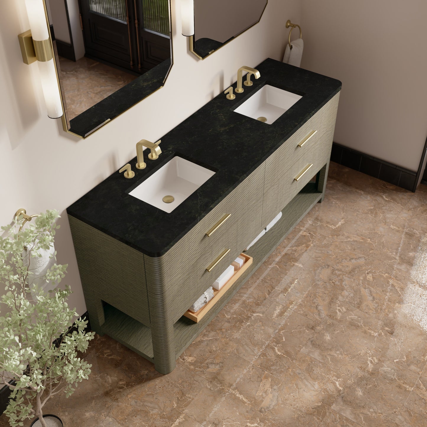 
                  
                    Lucian 72" Double Vanity in Pebble Oak Double bathroom Vanity James Martin Vanities Phantome Eclos 
                  
                