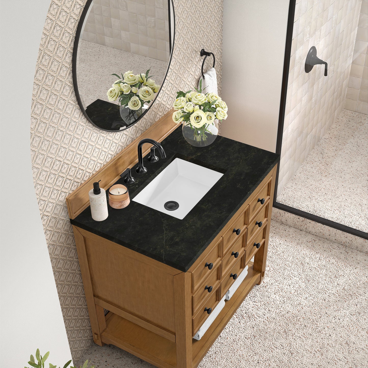 
                  
                    Malibu 36" Single Bathroom Vanity in Amber Birch Single Bathroom Vanity James Martin Vanities Phantome Eclos 
                  
                