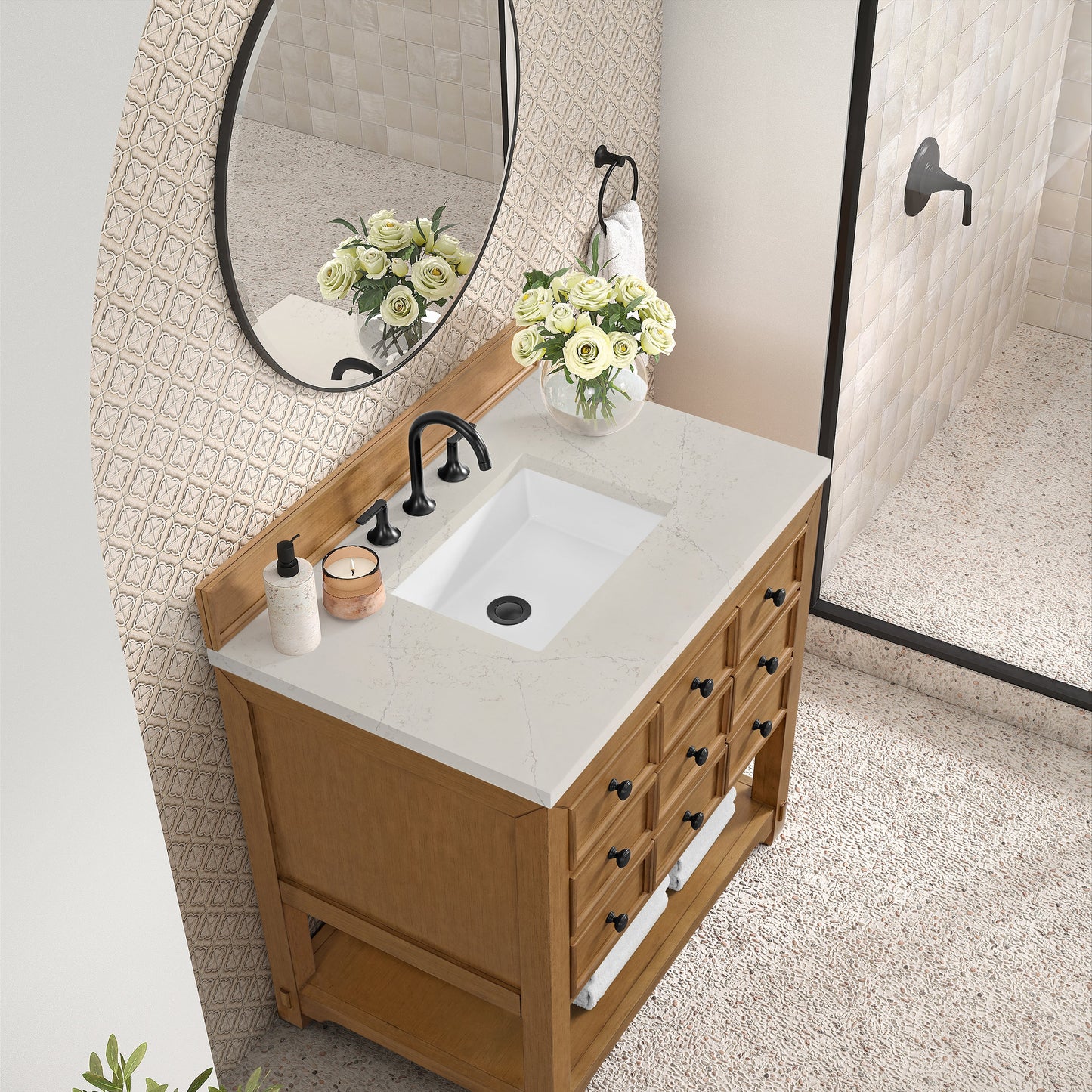 
                  
                    Malibu 36" Single Bathroom Vanity in Amber Birch Single Bathroom Vanity James Martin Vanities Siberian Silestone 
                  
                
