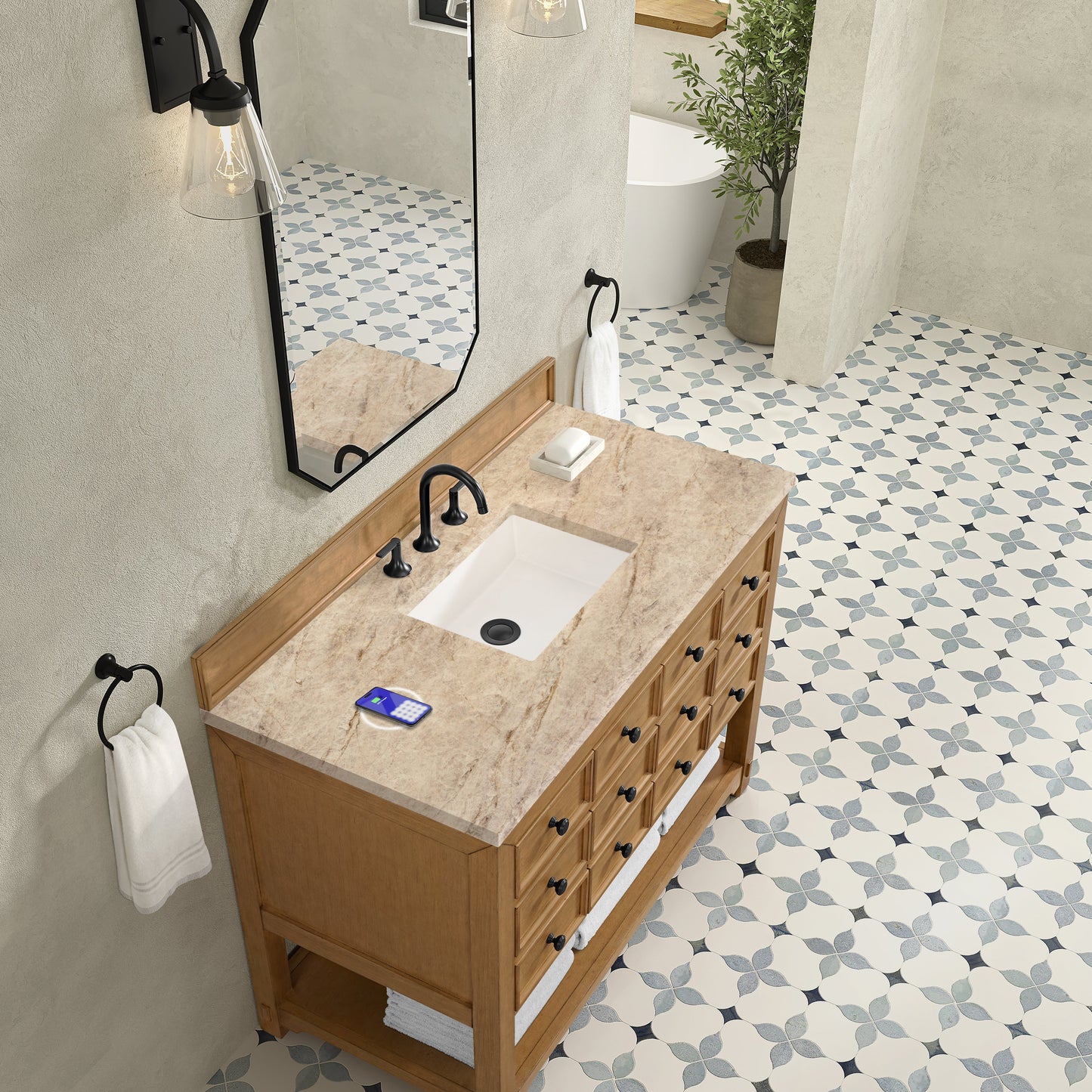 
                  
                    Malibu 48" Single Bathroom Vanity in Amber Birch Single Bathroom Vanity James Martin Vanities FreePower-Enabled Tajnar Eclos 
                  
                