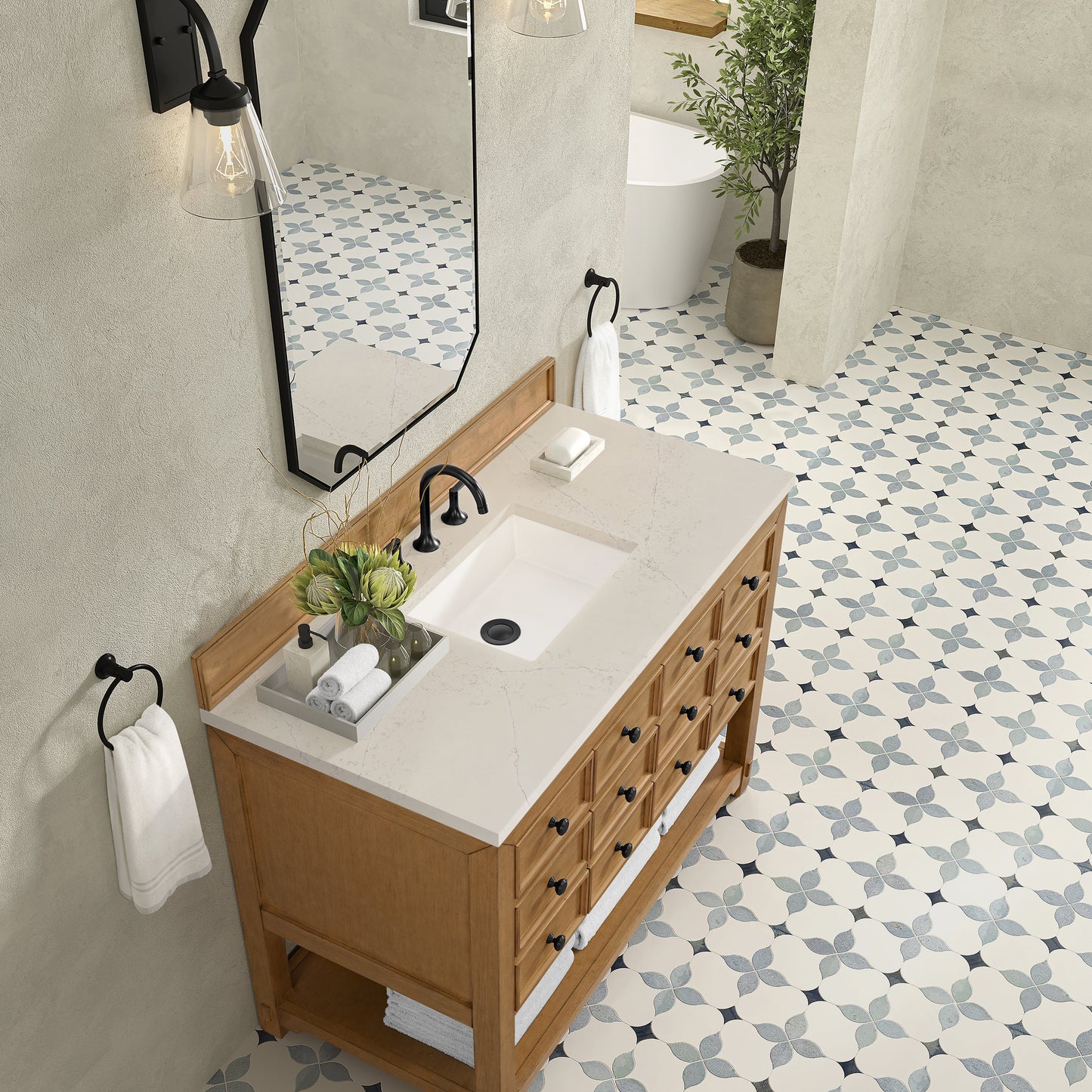 
                  
                    Malibu 48" Single Bathroom Vanity in Amber Birch Single Bathroom Vanity James Martin Vanities Siberian Silestone 
                  
                