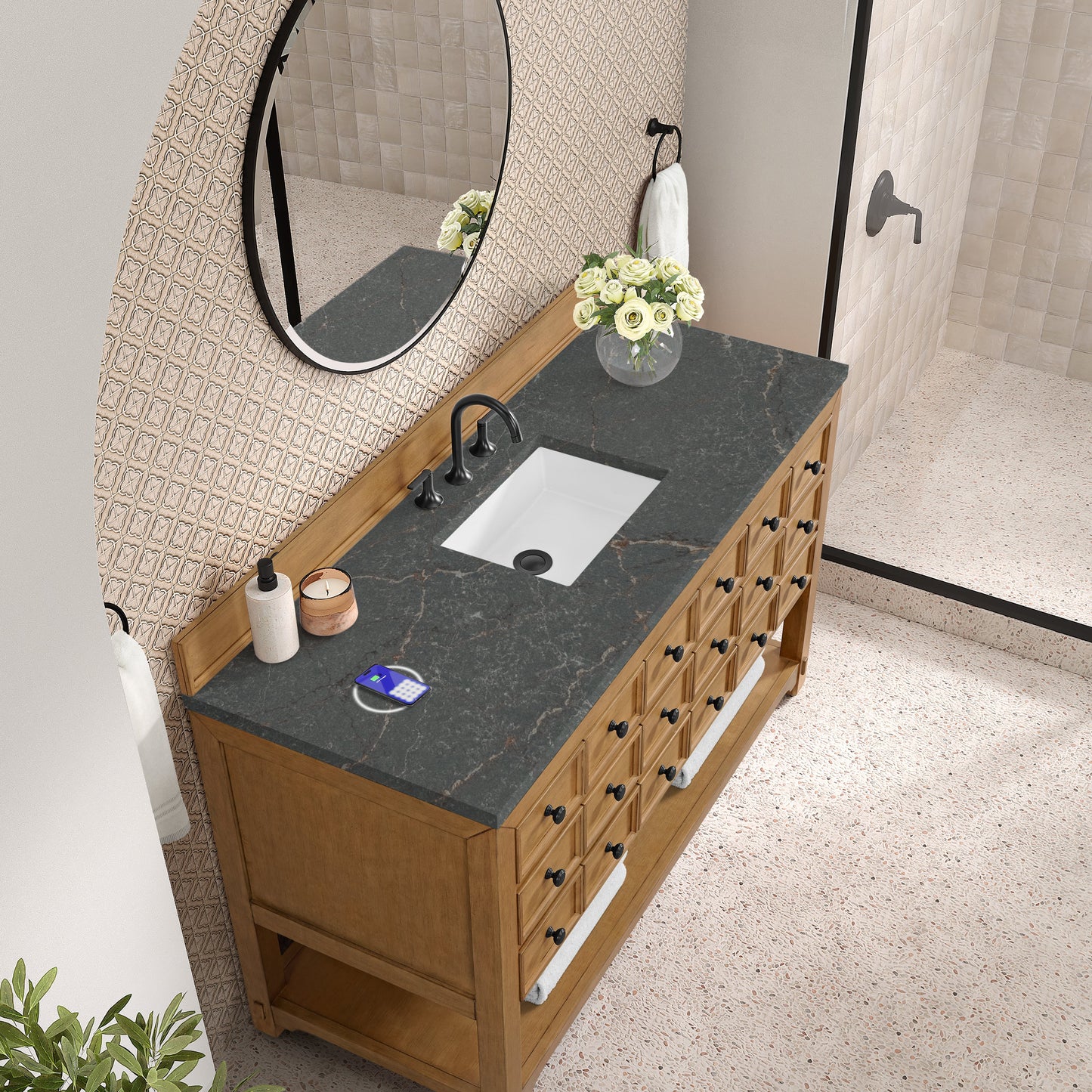 
                  
                    Malibu 60" Single Bathroom Vanity Single Bathroom Vanity James Martin Vanities FreePower-Enabled Parisien Bleu Silestone 
                  
                