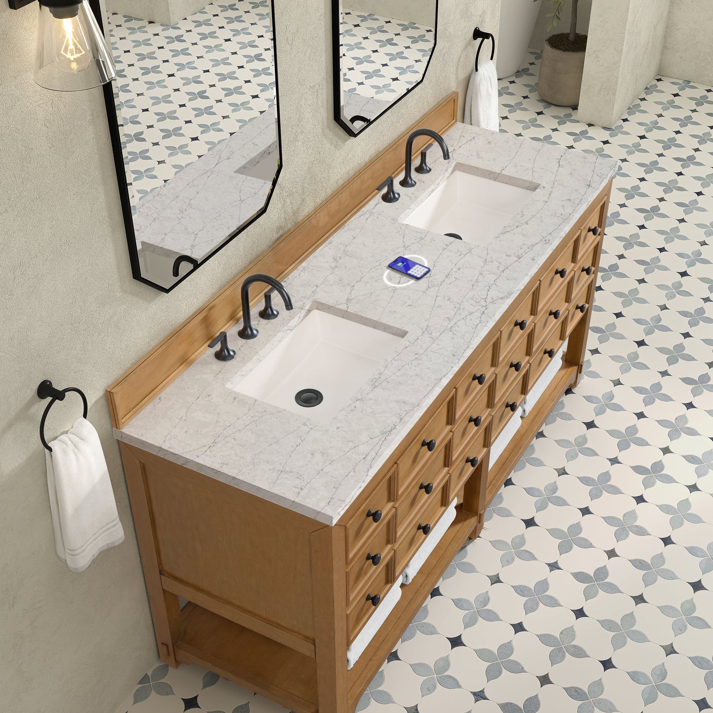 
                  
                    Malibu 72" Double Bathroom Vanity in Amber Birch Double bathroom Vanity James Martin Vanities FreePower-Enabled Eternal Jasmine Pearl Silestone 
                  
                