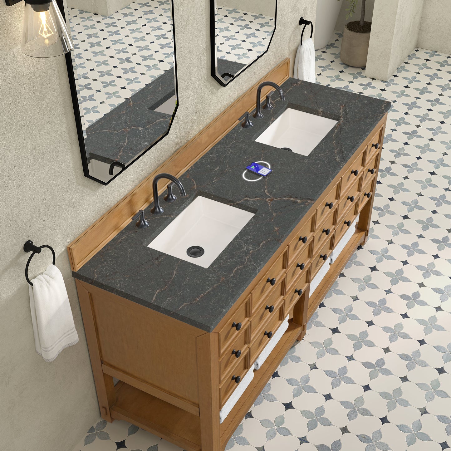 
                  
                    Malibu 72" Double Bathroom Vanity in Amber Birch Double bathroom Vanity James Martin Vanities FreePower-Enabled Parisien Bleu Silestone 
                  
                