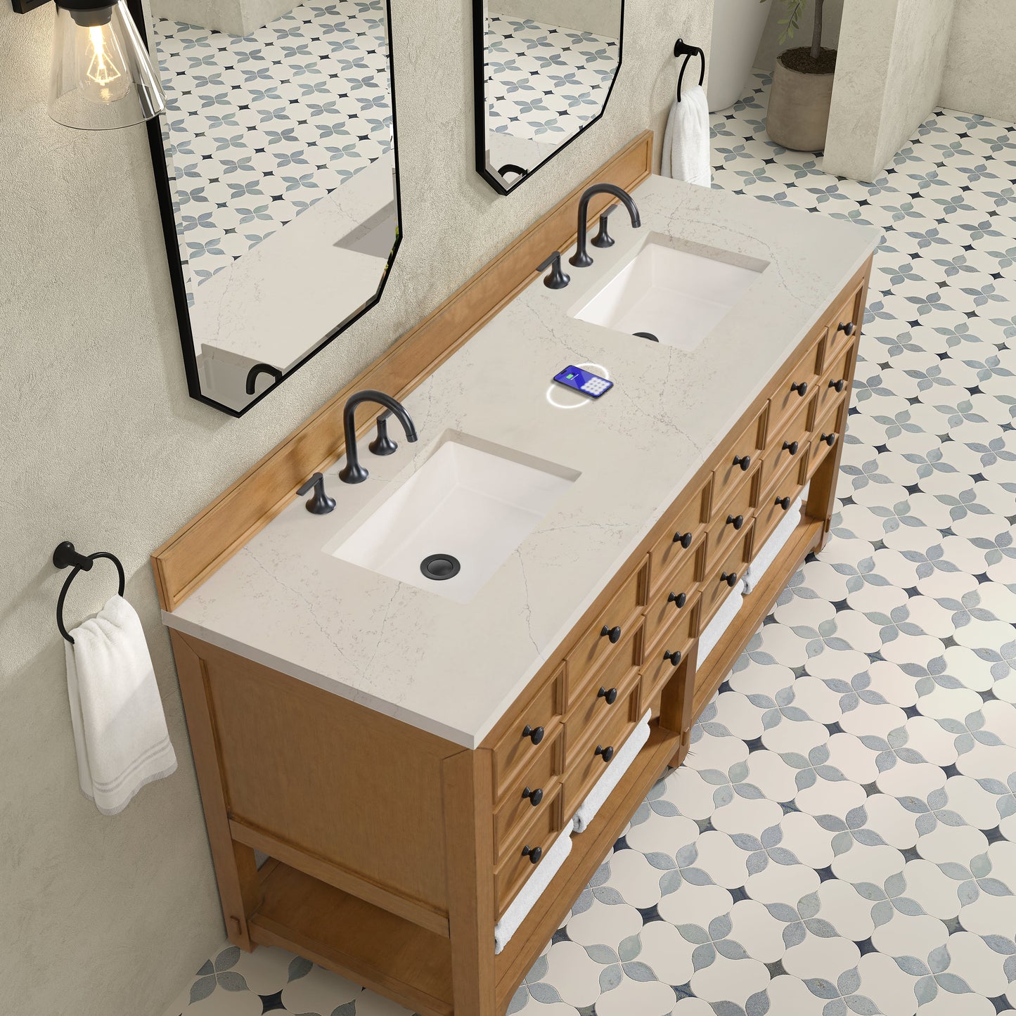 
                  
                    Malibu 72" Double Bathroom Vanity in Amber Birch Double bathroom Vanity James Martin Vanities FreePower-Enabled Siberian Silestone 
                  
                