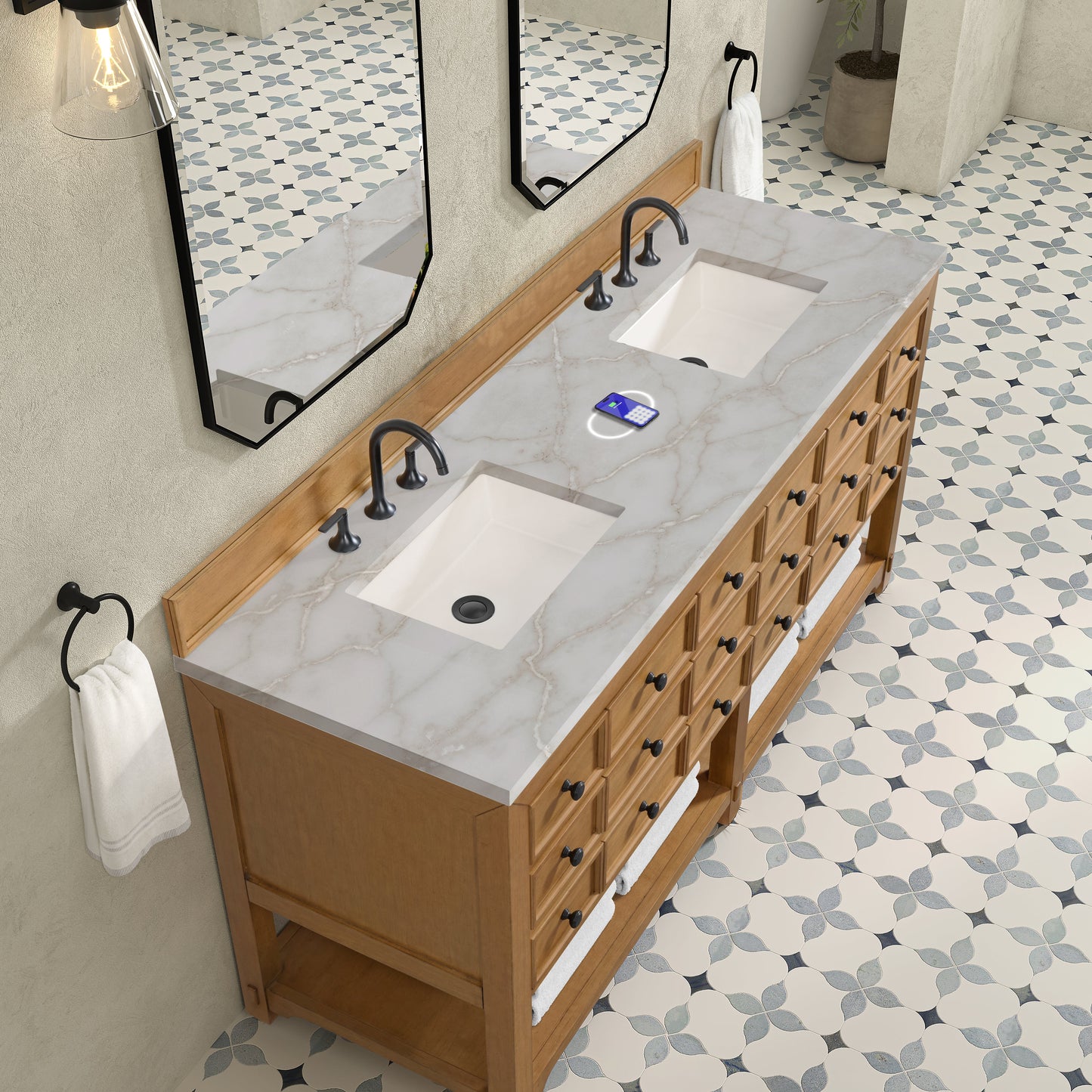 
                  
                    Malibu 72" Double Bathroom Vanity in Amber Birch Double bathroom Vanity James Martin Vanities FreePower-Enabled Victorian Silver Silestone 
                  
                