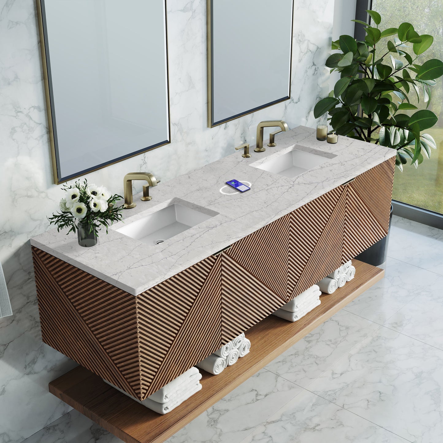 
                  
                    Marcello 72" Vanity in Chestnut Double Bathroom Vanity James Martin Vanities FreePower-Enabled Eternal Jasmine Pearl Silestone 
                  
                