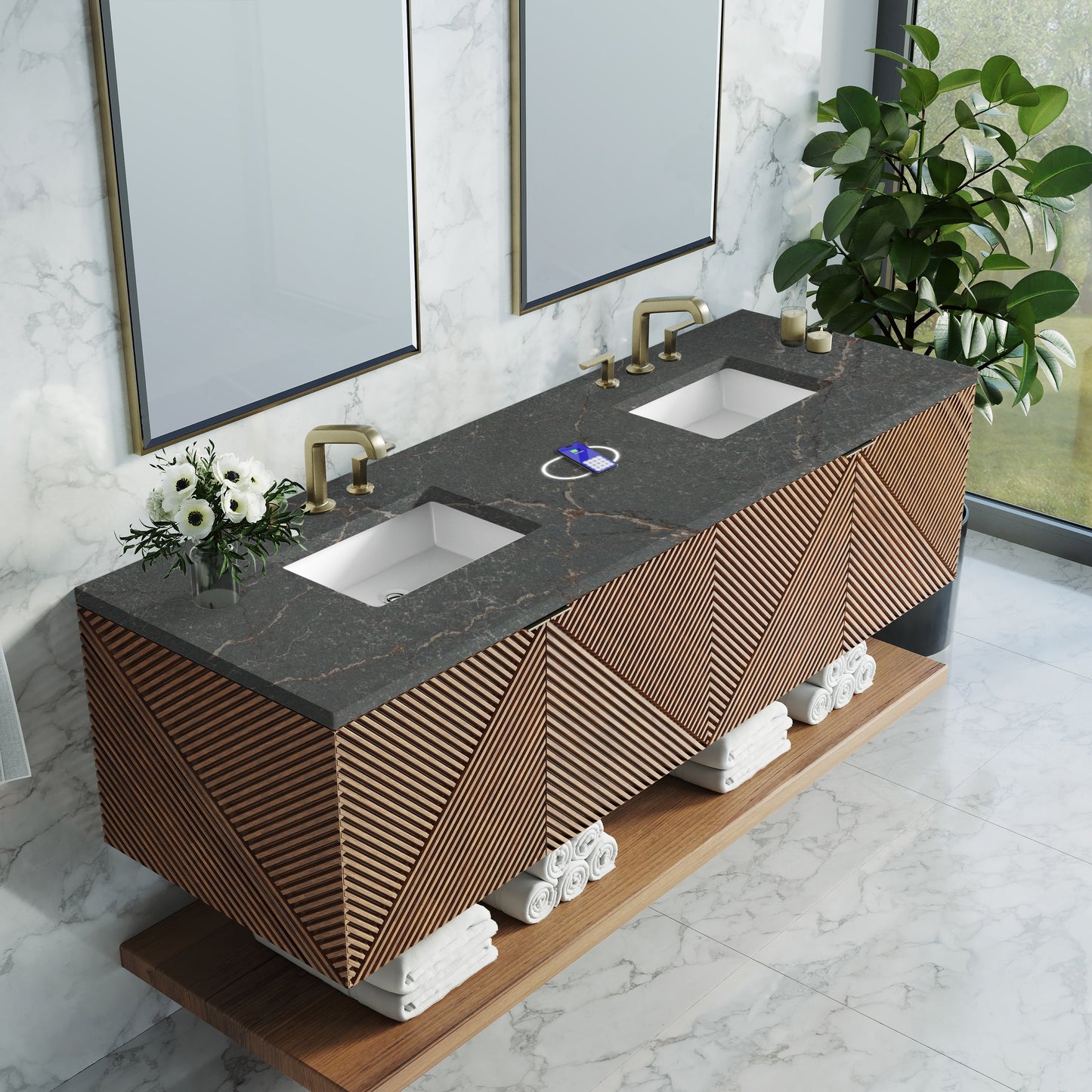 
                  
                    Marcello 72" Vanity in Chestnut Double Bathroom Vanity James Martin Vanities FreePower-Enabled Parisien Bleu Silestone 
                  
                