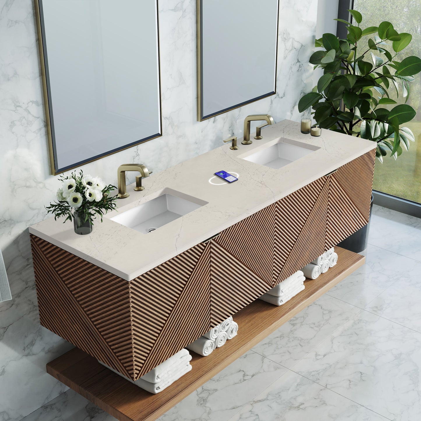 
                  
                    Marcello 72" Vanity in Chestnut Double Bathroom Vanity James Martin Vanities FreePower-Enabled Siberian Silestone 
                  
                