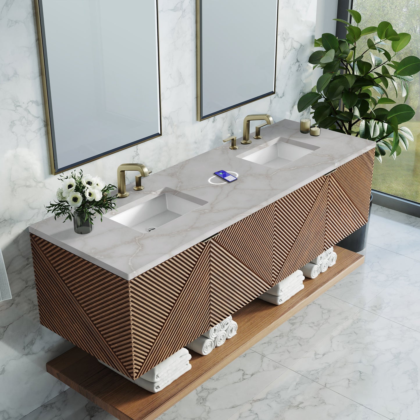 
                  
                    Marcello 72" Vanity in Chestnut Double Bathroom Vanity James Martin Vanities FreePower-Enabled Victorian Silver Silestone 
                  
                