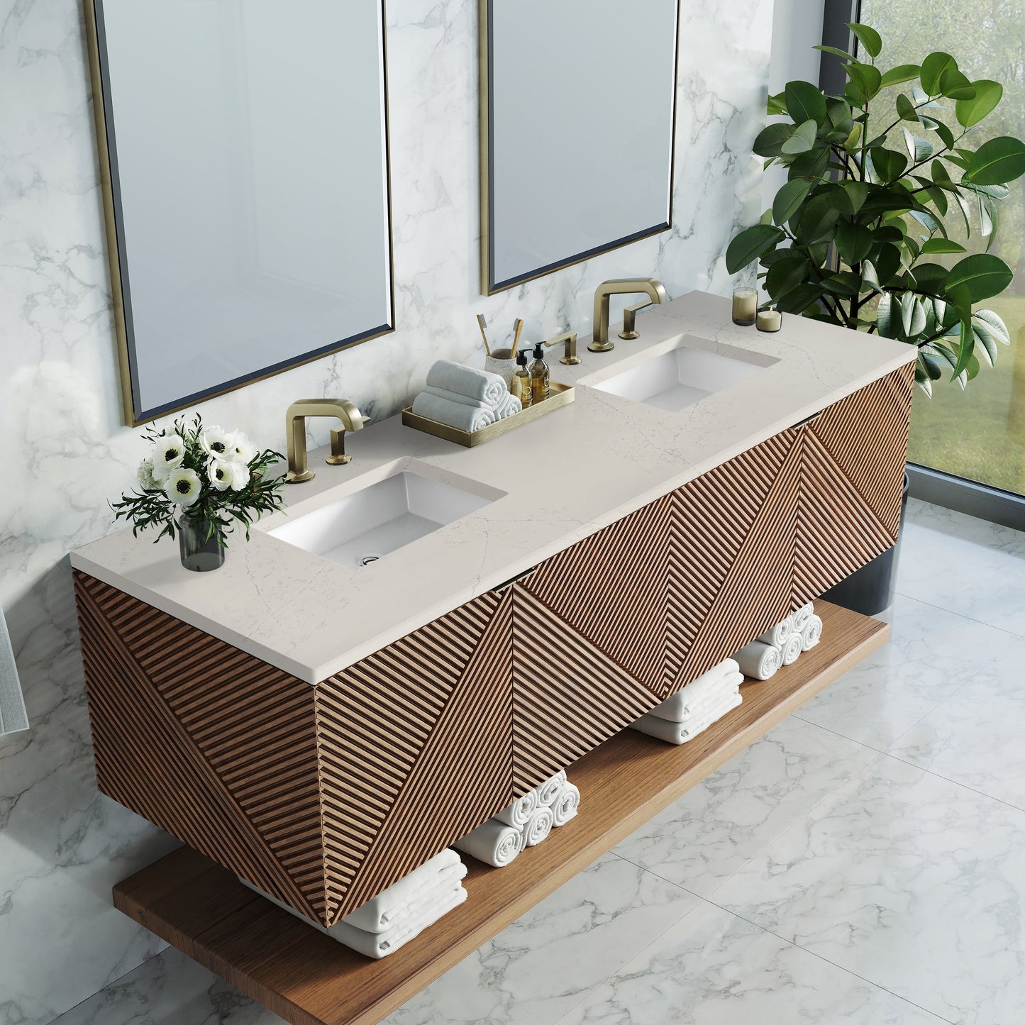 
                  
                    Marcello 72" Vanity in Chestnut Double Bathroom Vanity James Martin Vanities Siberian Silestone 
                  
                