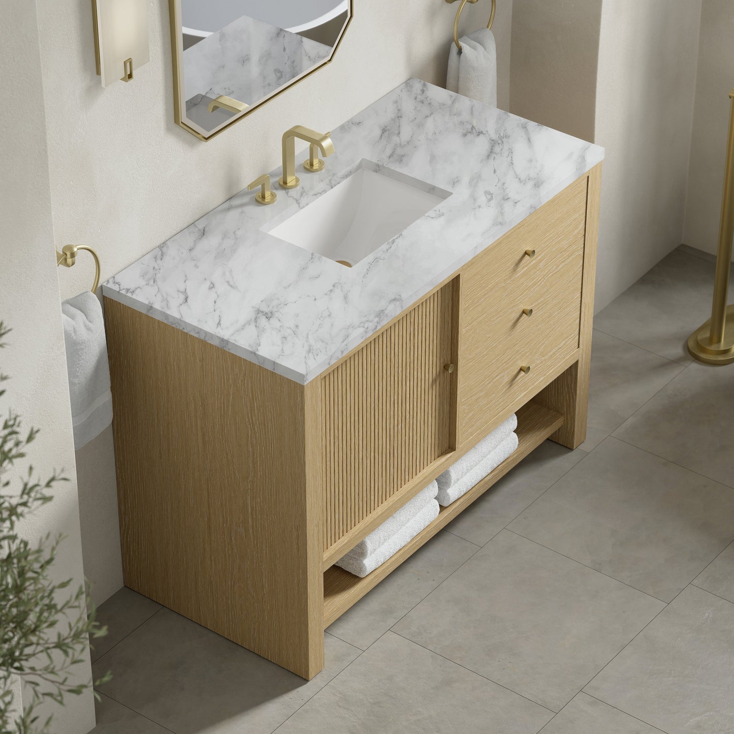 
                  
                    Marigot 48" Single Vanity in Sunwashed Oak Single Bathroom Vanity James Martin Vanities Carrara White Marble 
                  
                