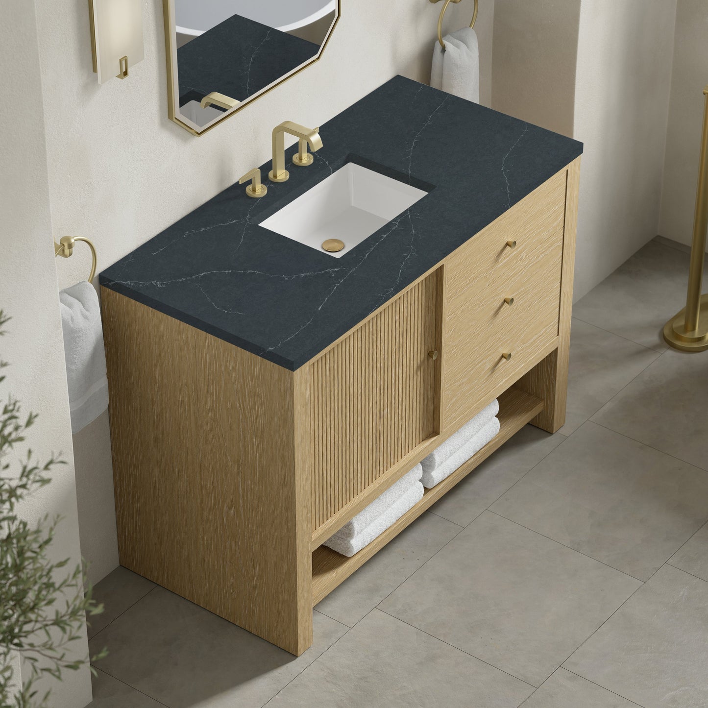 
                  
                    Marigot 48" Single Vanity in Sunwashed Oak Single Bathroom Vanity James Martin Vanities Charcoal Soapstone Silestone 
                  
                