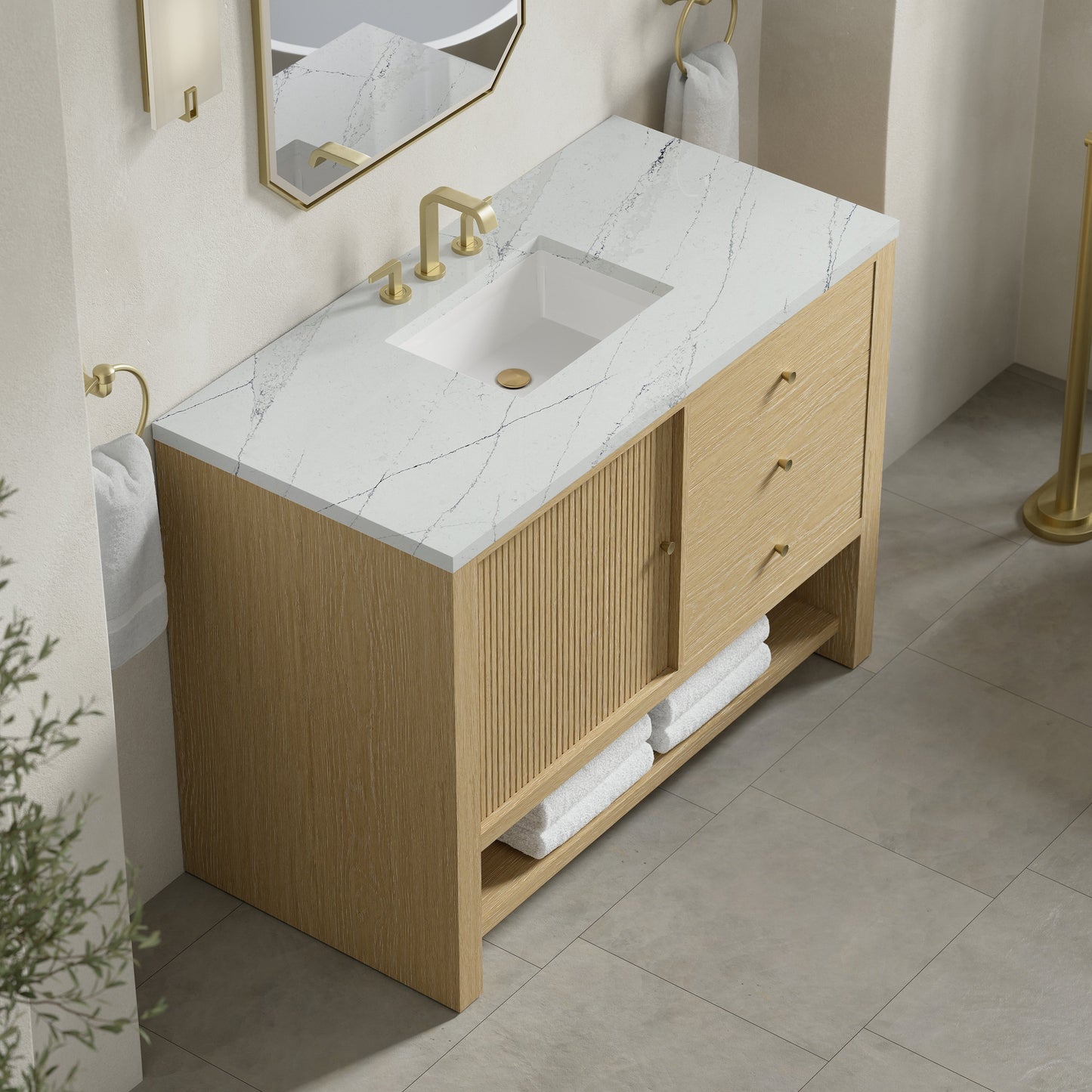 
                  
                    Marigot 48" Single Vanity in Sunwashed Oak Single Bathroom Vanity James Martin Vanities Ethereal Noctis Silestone 
                  
                