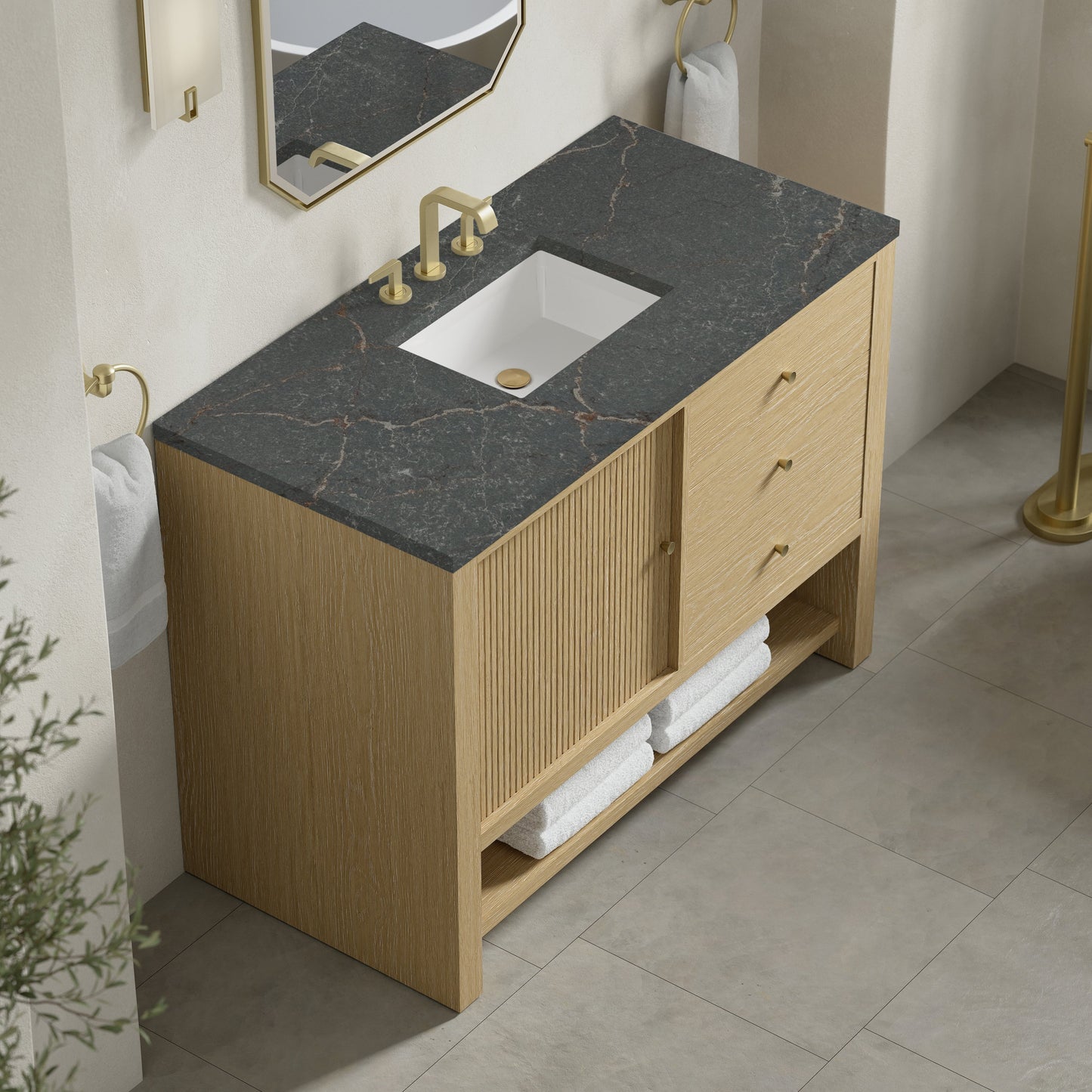
                  
                    Marigot 48" Single Vanity in Sunwashed Oak Single Bathroom Vanity James Martin Vanities Parisien Bleu Silestone 
                  
                