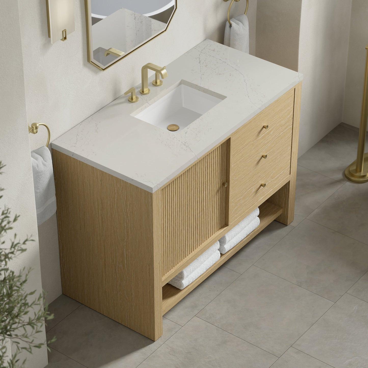 
                  
                    Marigot 48" Single Vanity in Sunwashed Oak Single Bathroom Vanity James Martin Vanities Siberian Silestone 
                  
                