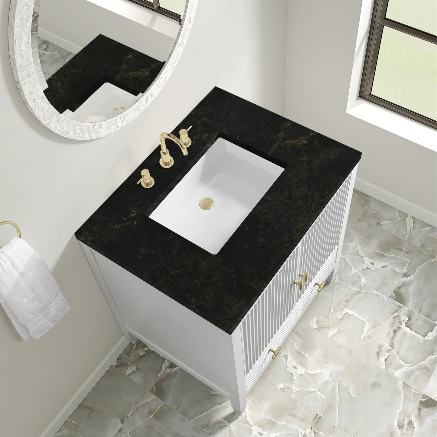 
                  
                    Myrrin 30" Single Vanity in Bright White Single Bathroom Vanity James Martin Vanities Phantome Eclos 
                  
                