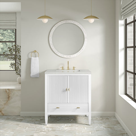 Myrrin 30" Single Vanity in Bright White Single Bathroom Vanity James Martin Vanities Select Your Top 