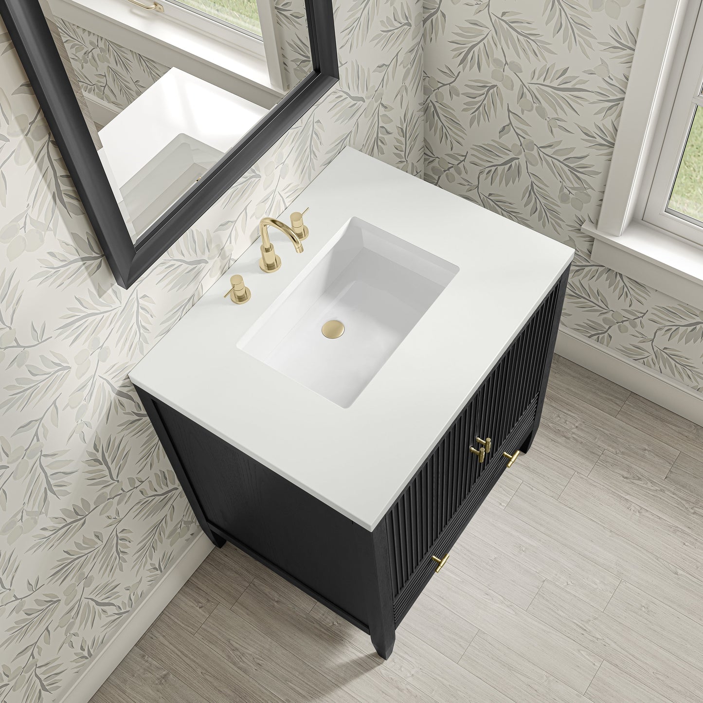 
                  
                    Myrrin 30" Single Vanity in Carbon Oak Single Bathroom Vanity James Martin Vanities White Zeus Silestone 
                  
                