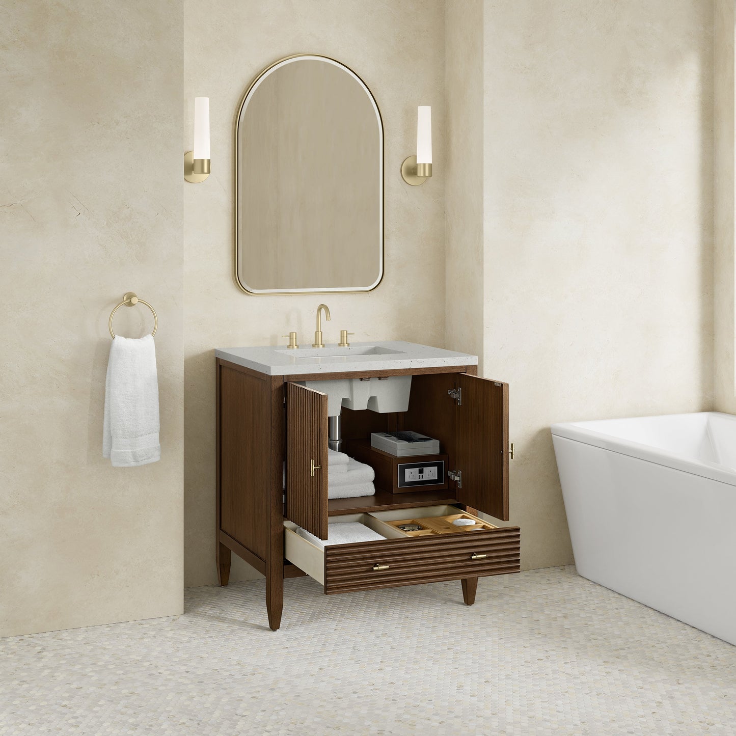 
                  
                    Myrrin 30" Single Vanity in Mid-Century Walnut Single Bathroom Vanity James Martin Vanities 
                  
                