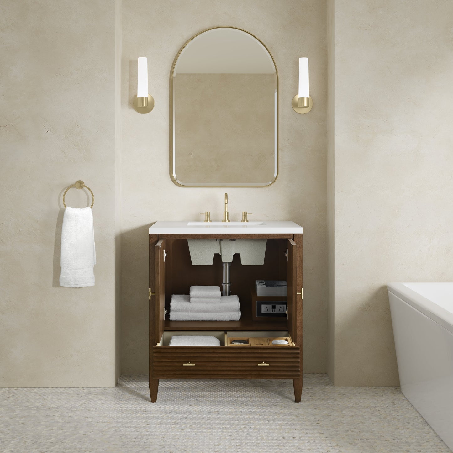 
                  
                    Myrrin 30" Single Vanity in Mid-Century Walnut Single Bathroom Vanity James Martin Vanities 
                  
                
