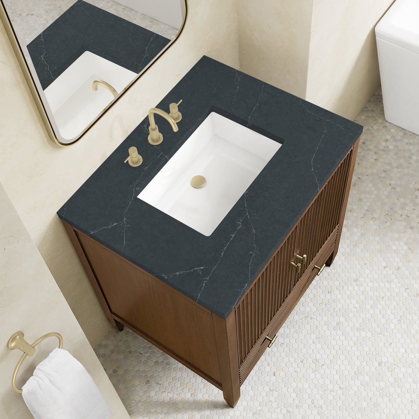 
                  
                    Myrrin 30" Single Vanity in Mid-Century Walnut Single Bathroom Vanity James Martin Vanities Charcoal Soapstone Silestone 
                  
                
