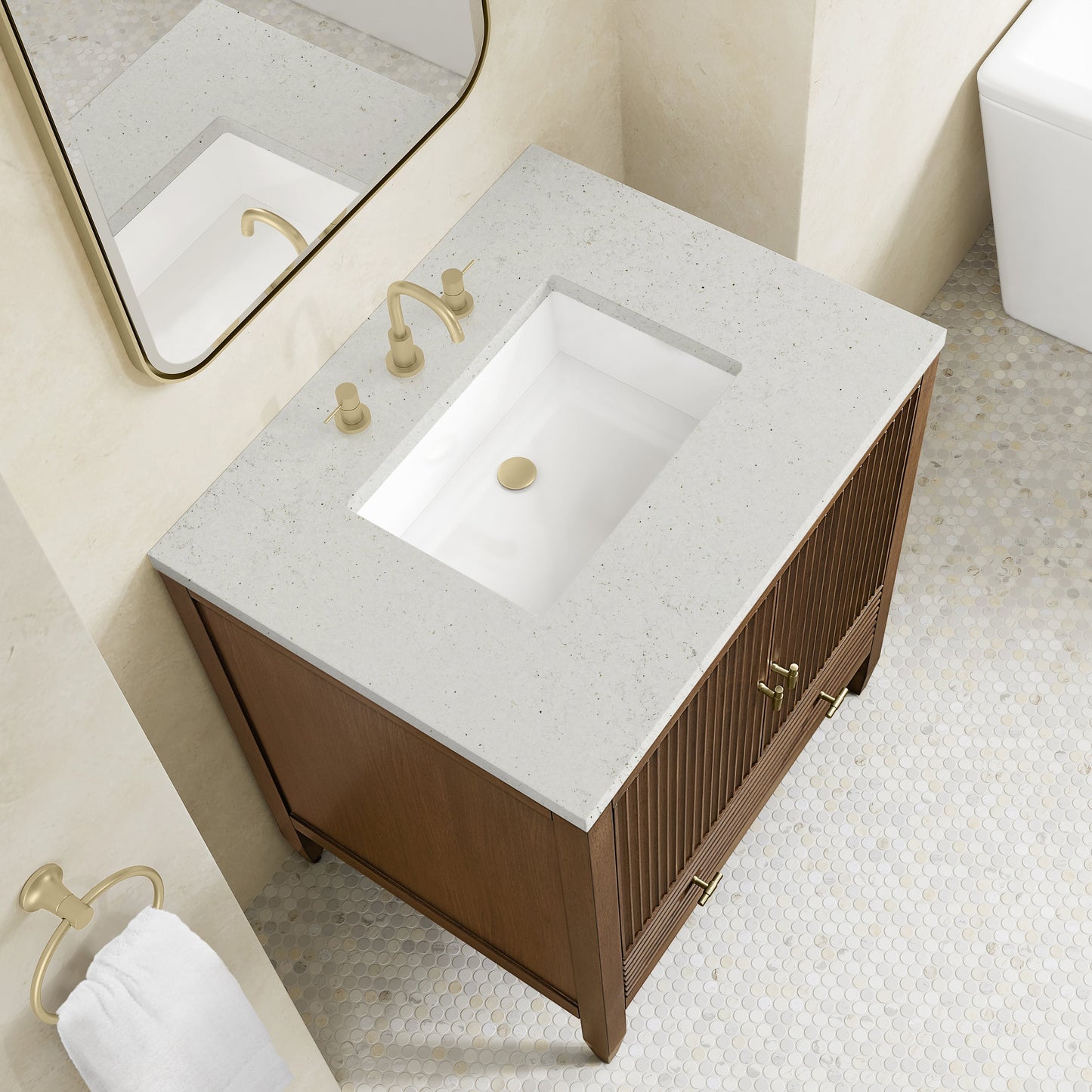 
                  
                    Myrrin 30" Single Vanity in Mid-Century Walnut Single Bathroom Vanity James Martin Vanities Lime Delight Silestone 
                  
                