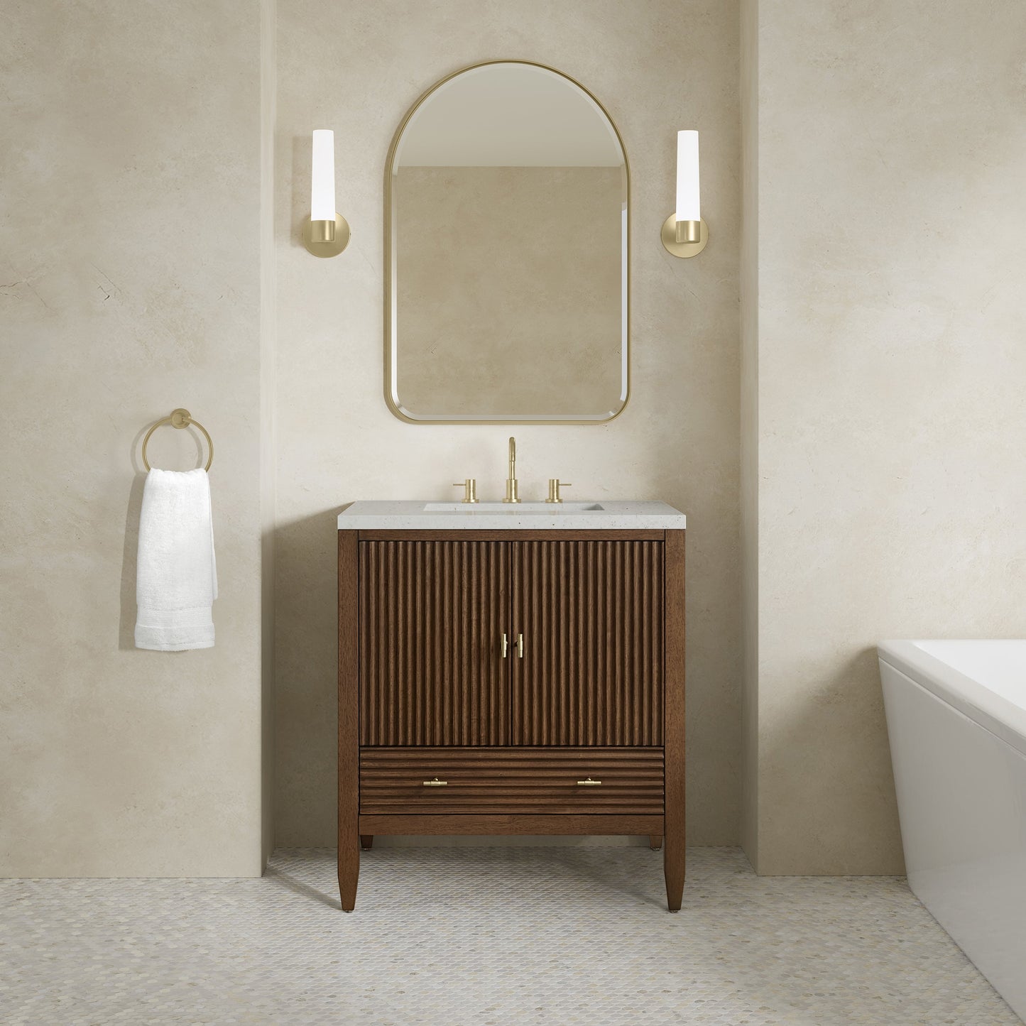 Myrrin 30" Single Vanity in Mid-Century Walnut Single Bathroom Vanity James Martin Vanities Select Your Top 
