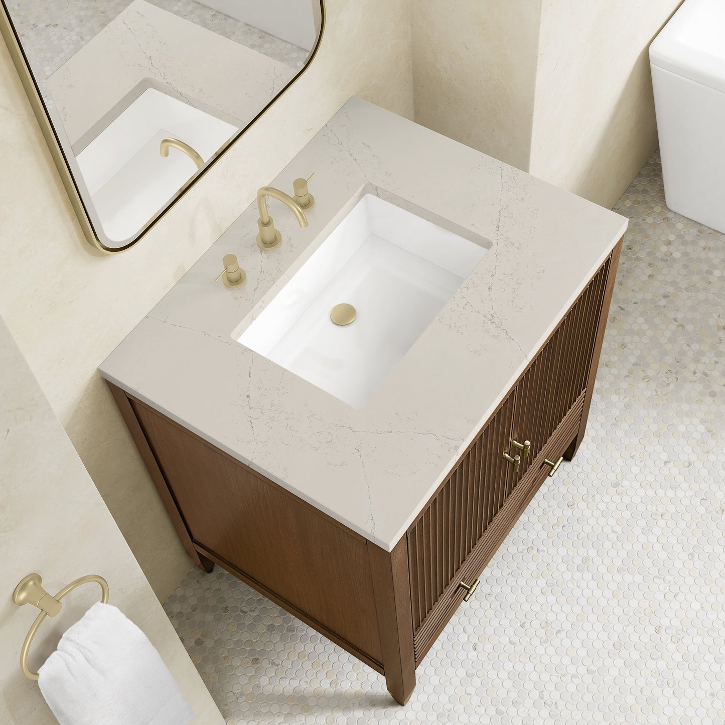 
                  
                    Myrrin 30" Single Vanity in Mid-Century Walnut Single Bathroom Vanity James Martin Vanities Siberian Silestone 
                  
                