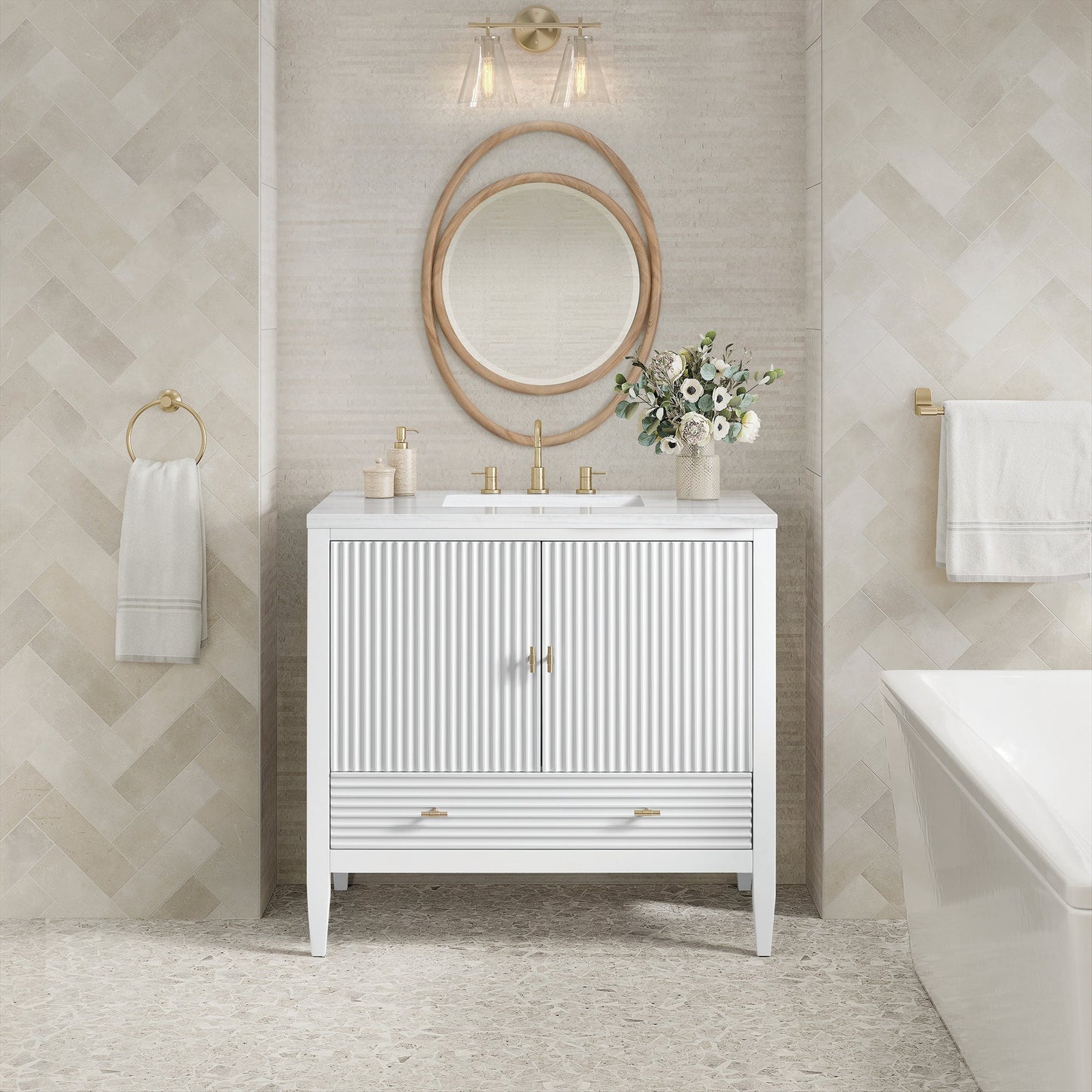 Myrrin 36" Single Vanity in Bright White Single Bathroom Vanity James Martin Vanities 