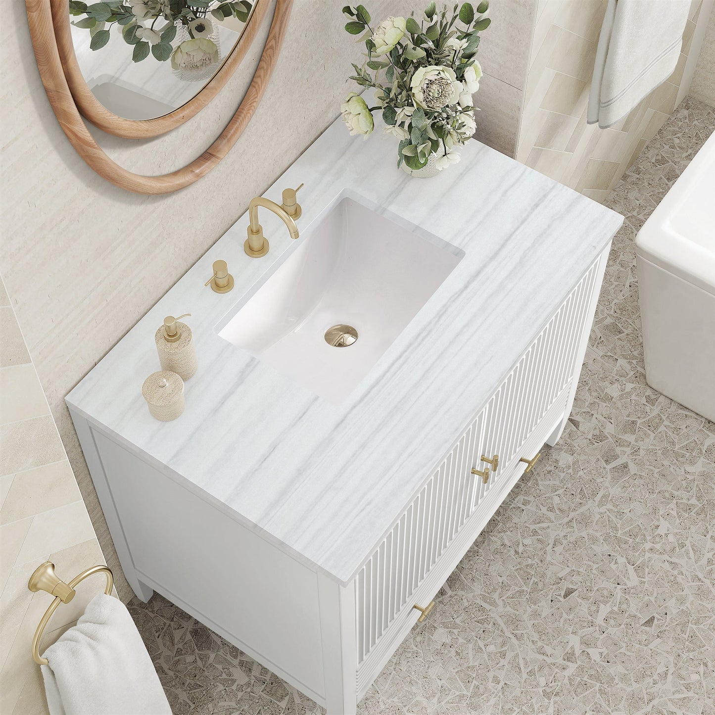 
                  
                    Myrrin 36" Single Vanity in Bright White Single Bathroom Vanity James Martin Vanities Arctic Fall solid surface 
                  
                