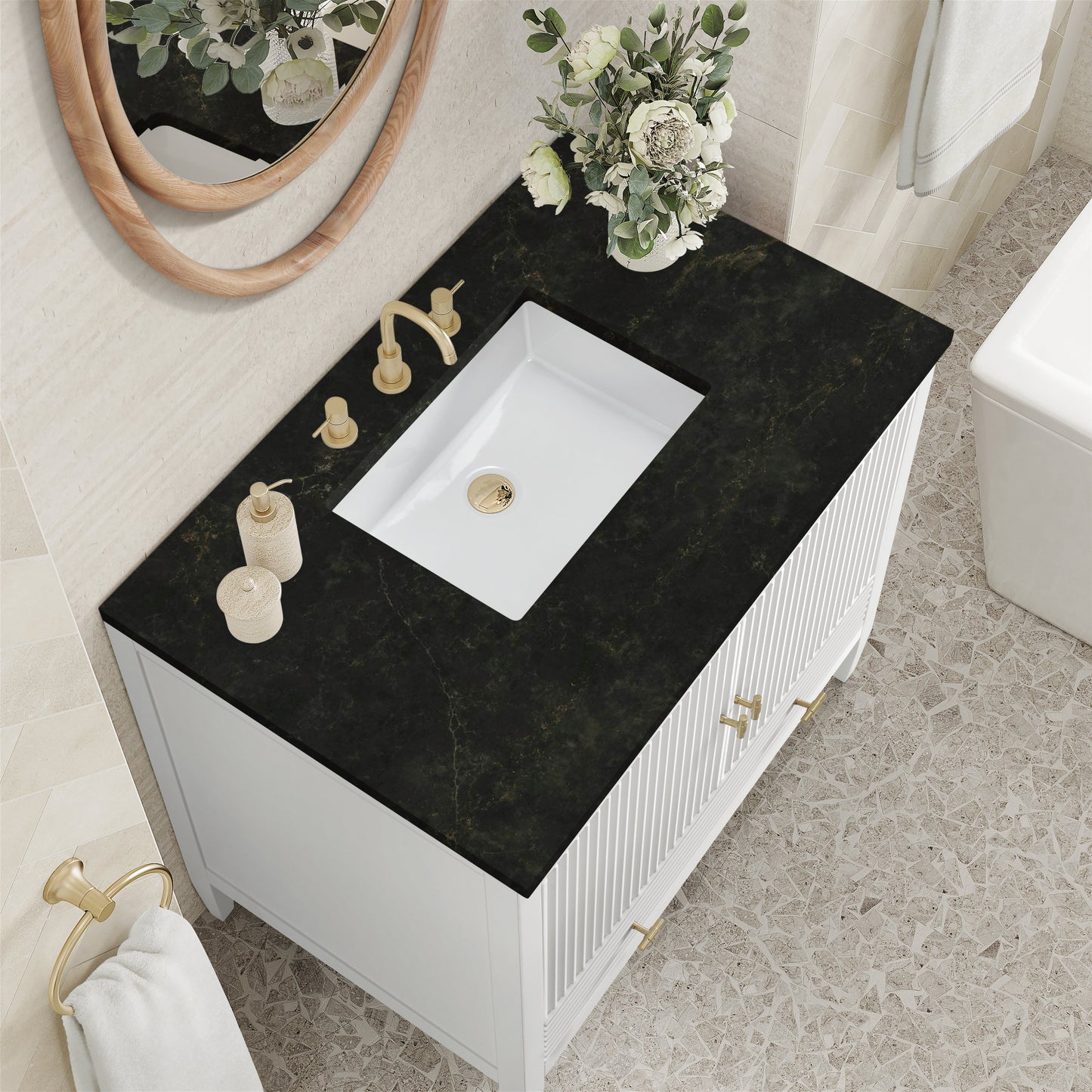 
                  
                    Myrrin 36" Single Vanity in Bright White Single Bathroom Vanity James Martin Vanities Phantome Eclos 
                  
                