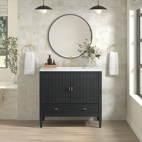 Myrrin 36" Single Vanity in Carbon Oak Single Bathroom Vanity James Martin Vanities 
