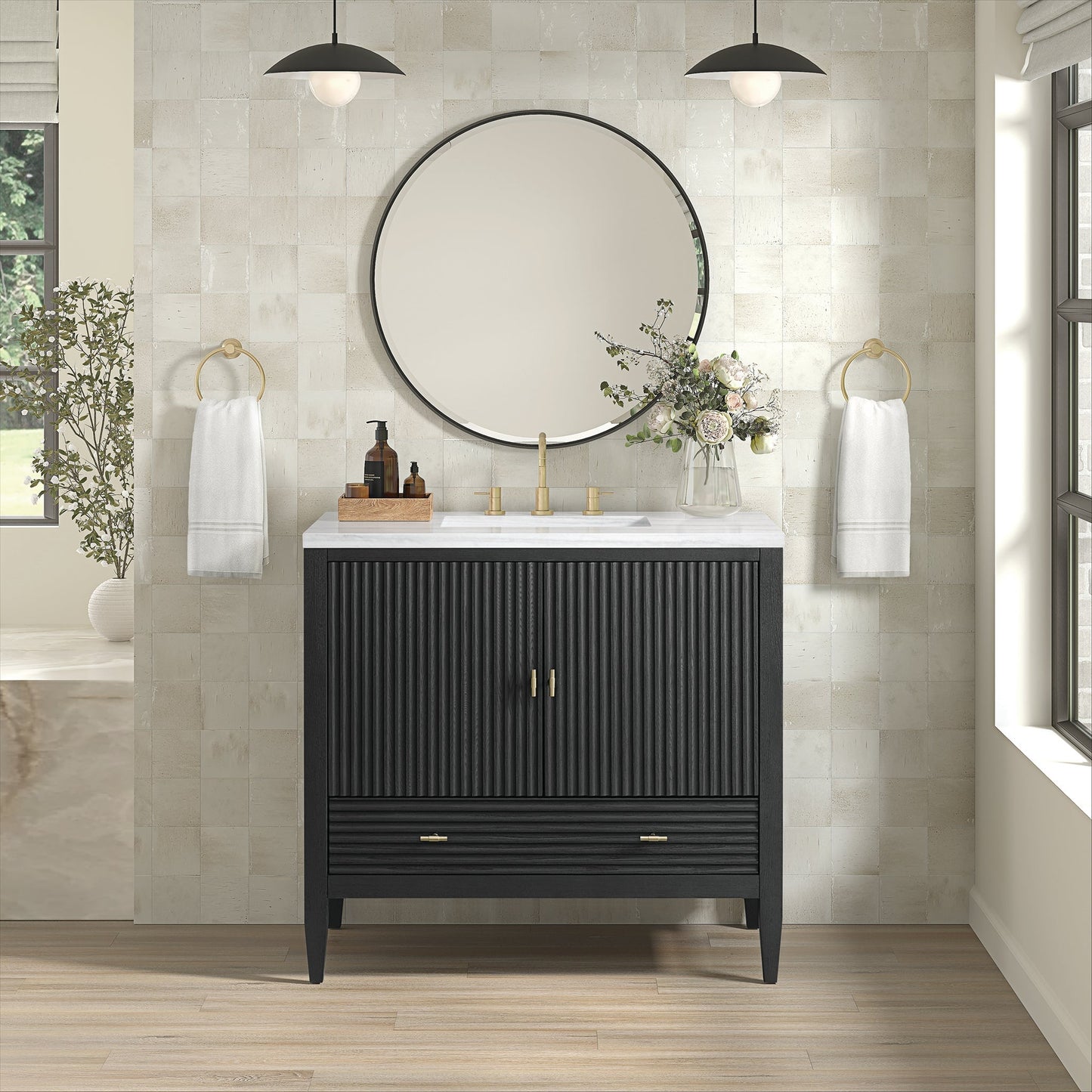 Myrrin 36" Single Vanity in Carbon Oak Single Bathroom Vanity James Martin Vanities 