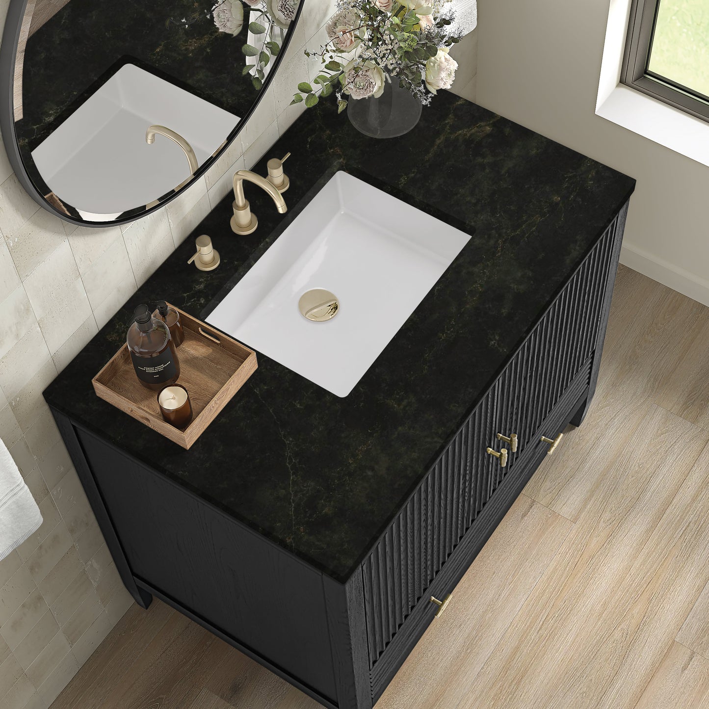 
                  
                    Myrrin 36" Single Vanity in Carbon Oak Single Bathroom Vanity James Martin Vanities Phantome Eclos 
                  
                