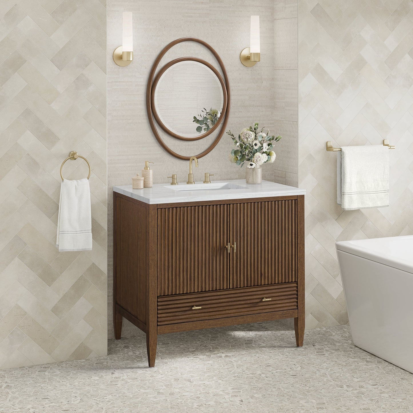 
                  
                    Myrrin 36" Single Vanity in Mid-Century Walnut Single Bathroom Vanity James Martin Vanities 
                  
                