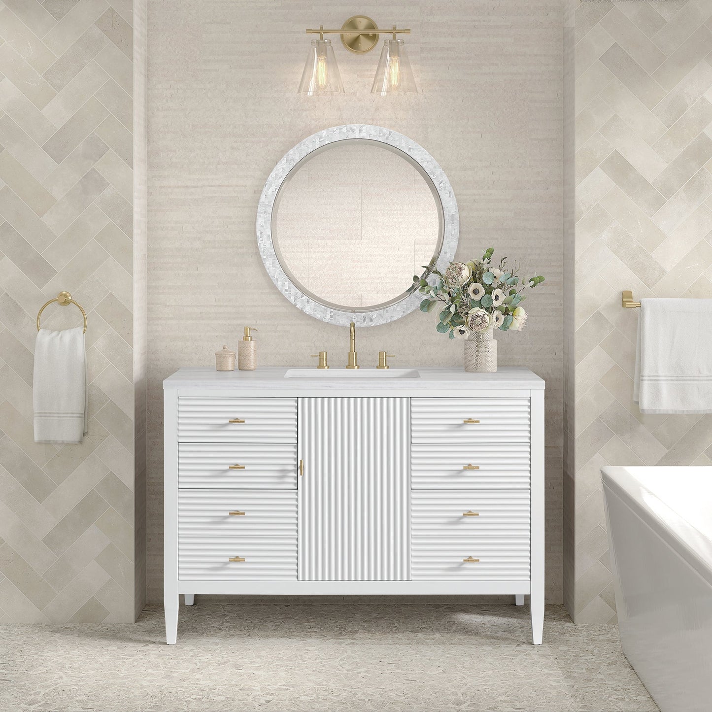 Myrrin 48" Single Vanity in Bright White Single Bathroom Vanity James Martin Vanities 