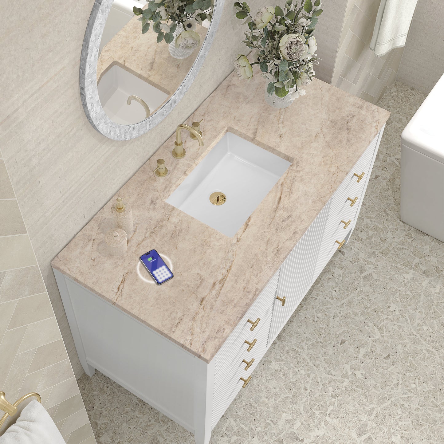 
                  
                    Myrrin 48" Single Vanity in Bright White Single Bathroom Vanity James Martin Vanities FreePower-Enabled Tajnar Eclos 
                  
                
