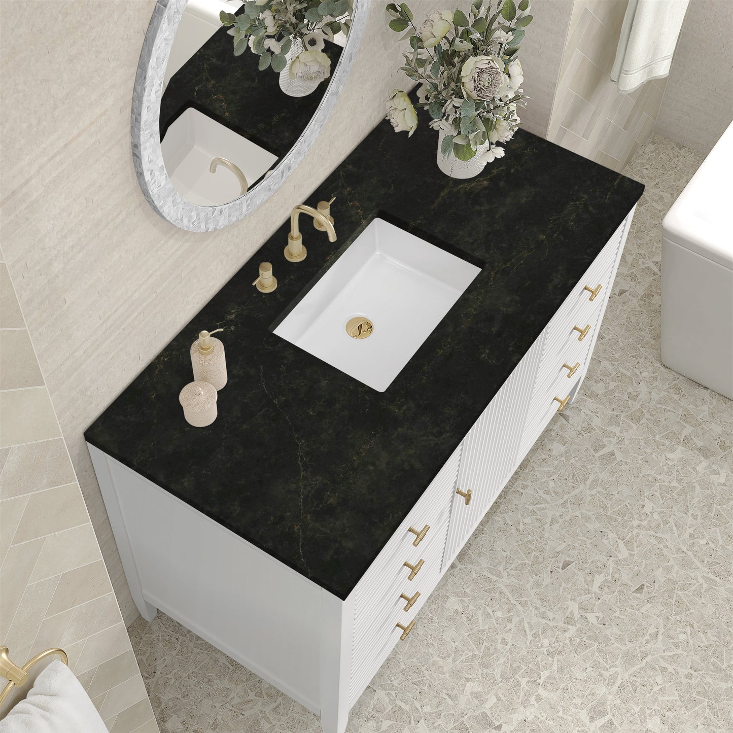 
                  
                    Myrrin 48" Single Vanity in Bright White Single Bathroom Vanity James Martin Vanities Phantome Eclos 
                  
                