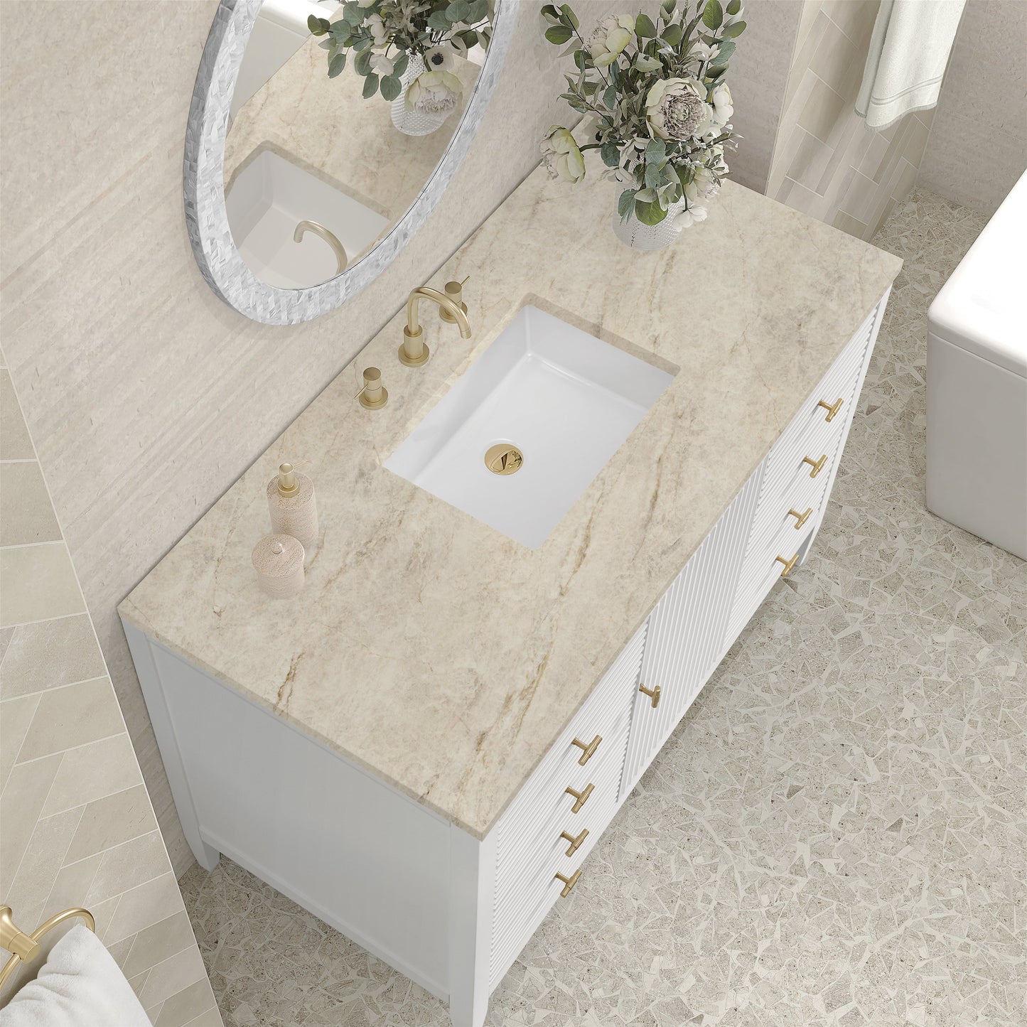 
                  
                    Myrrin 48" Single Vanity in Bright White Single Bathroom Vanity James Martin Vanities Tajnar Eclos 
                  
                