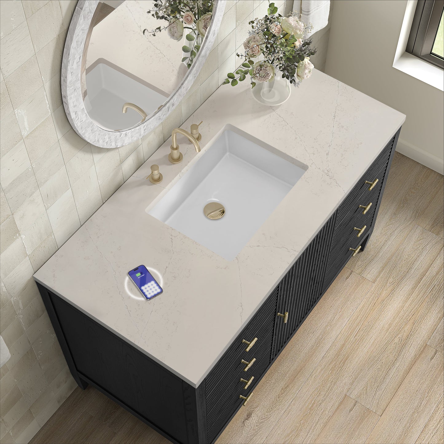 
                  
                    Myrrin 48" Single Vanity in Carbon Oak Single Bathroom Vanity James Martin Vanities FreePower-Enabled Siberian Silestone 
                  
                