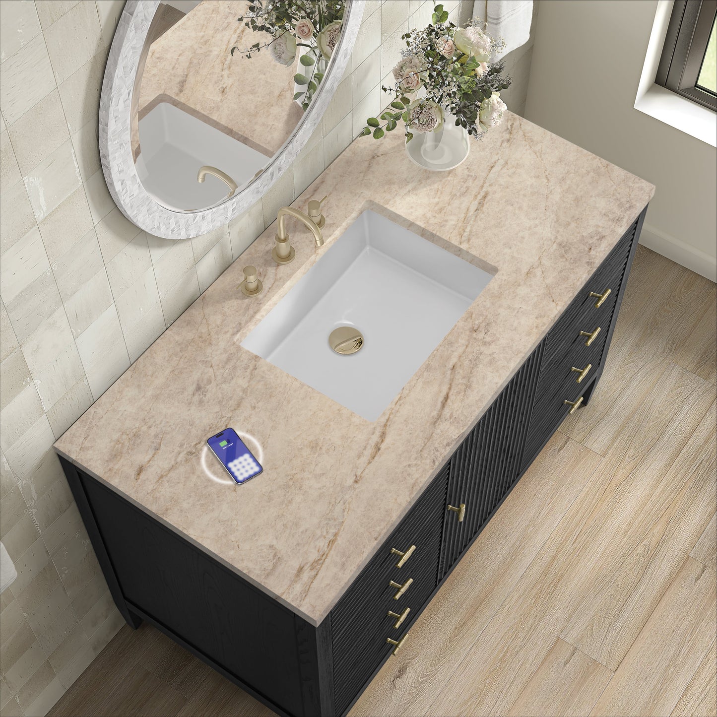 
                  
                    Myrrin 48" Single Vanity in Carbon Oak Single Bathroom Vanity James Martin Vanities FreePower-Enabled Tajnar Eclos 
                  
                