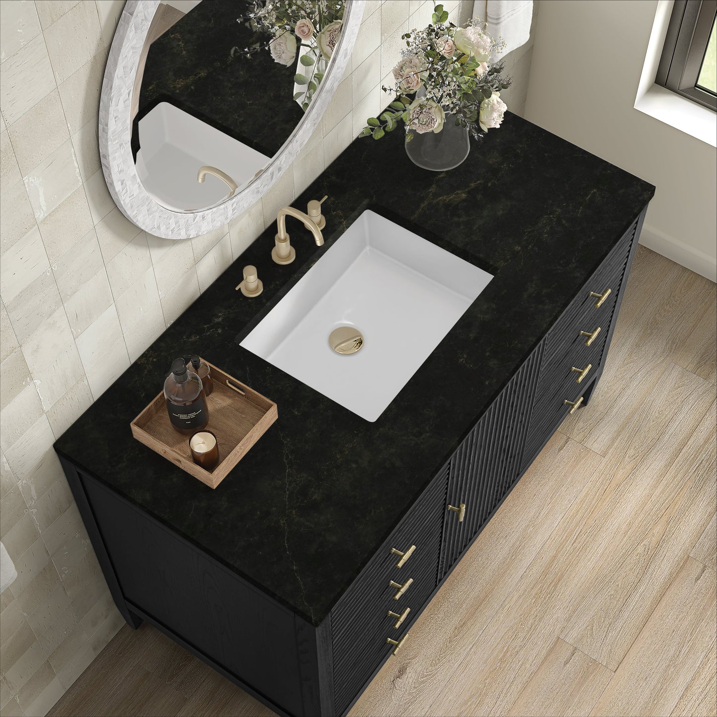 
                  
                    Myrrin 48" Single Vanity in Carbon Oak Single Bathroom Vanity James Martin Vanities Phantome Eclos 
                  
                