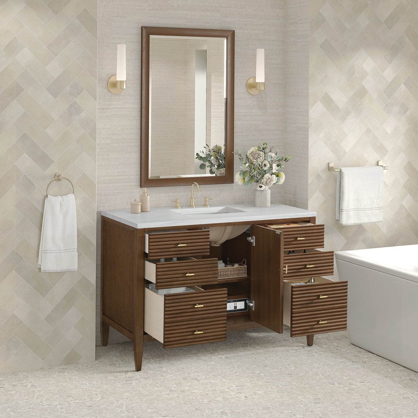 
                  
                    Myrrin 48" Single Vanity in Mid-Century Walnut Single Bathroom Vanity James Martin Vanities 
                  
                