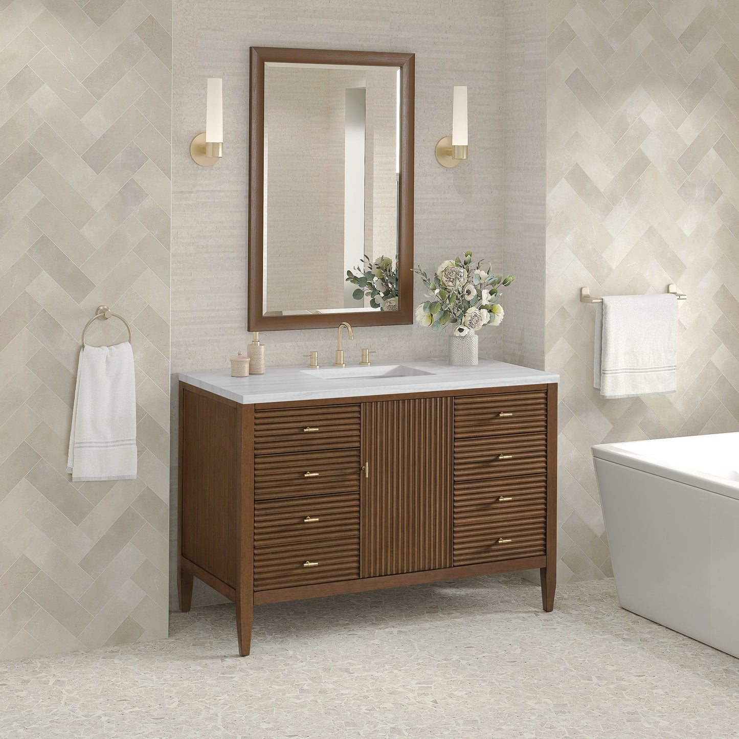
                  
                    Myrrin 48" Single Vanity in Mid-Century Walnut Single Bathroom Vanity James Martin Vanities 
                  
                
