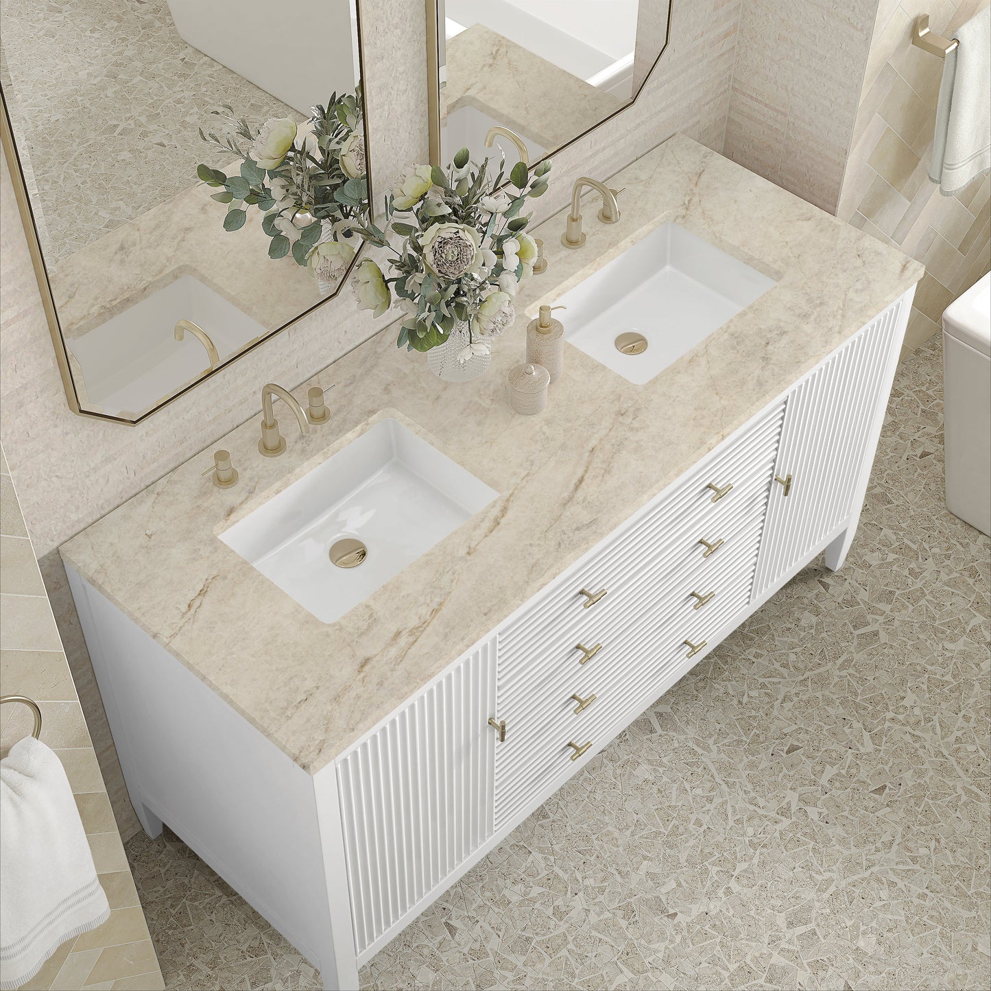 
                  
                    Myrrin 60" Double Vanity in Bright White Double bathroom Vanity James Martin Vanities Tajnar Eclos 
                  
                