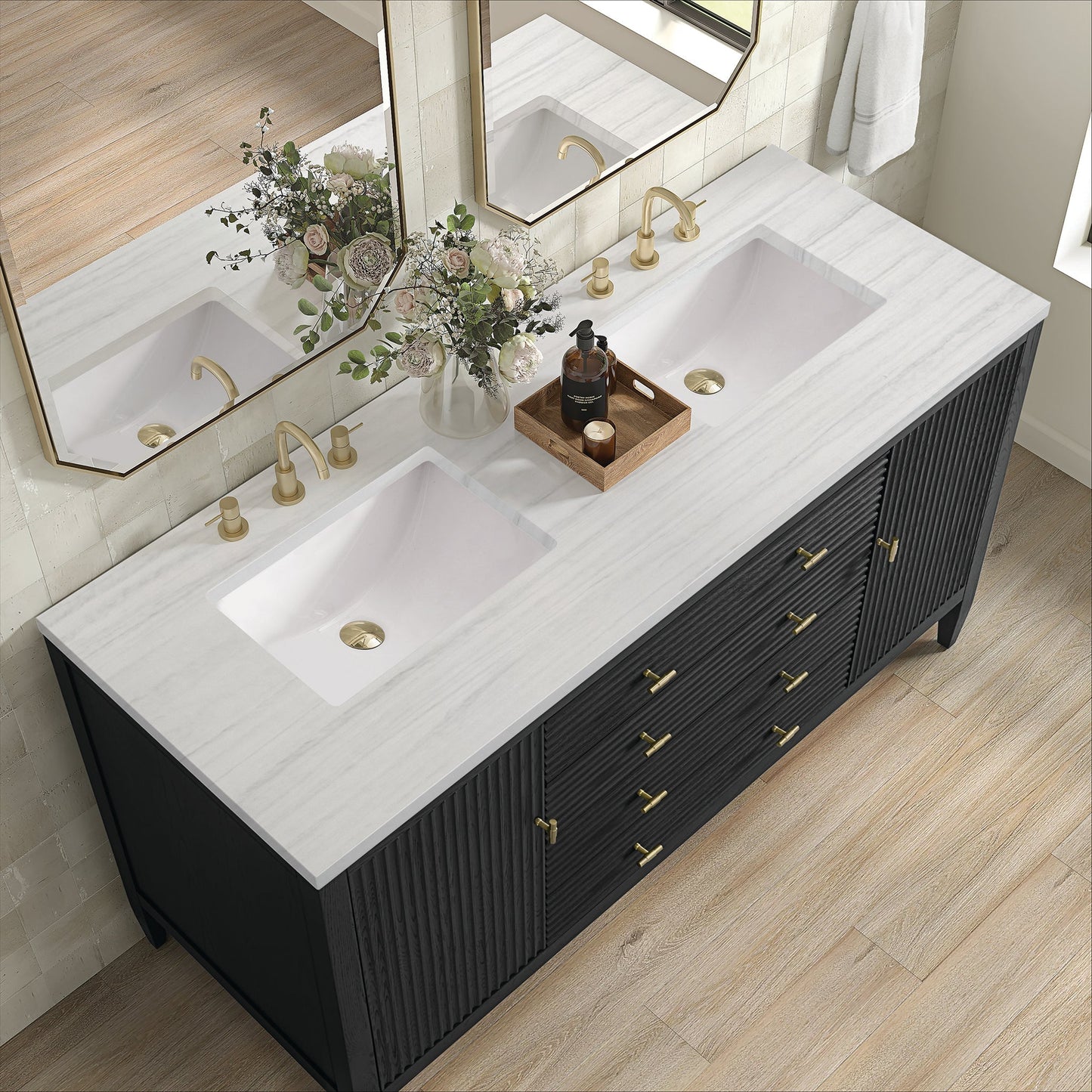
                  
                    Myrrin 60" Double Vanity in Carbon Oak Double bathroom Vanity James Martin Vanities Arctic Fall solid surface 
                  
                