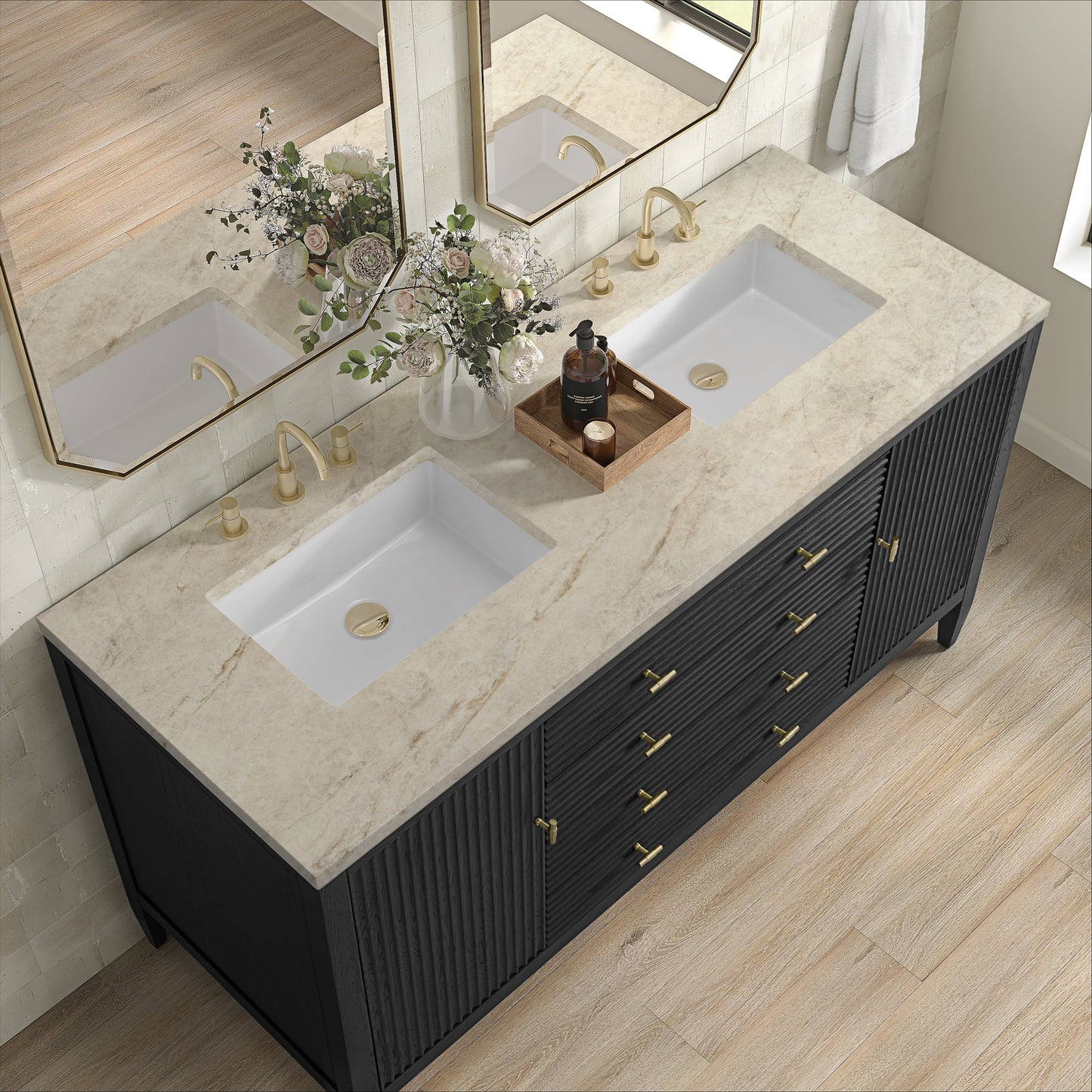 
                  
                    Myrrin 60" Double Vanity in Carbon Oak Double bathroom Vanity James Martin Vanities Tajnar Eclos 
                  
                