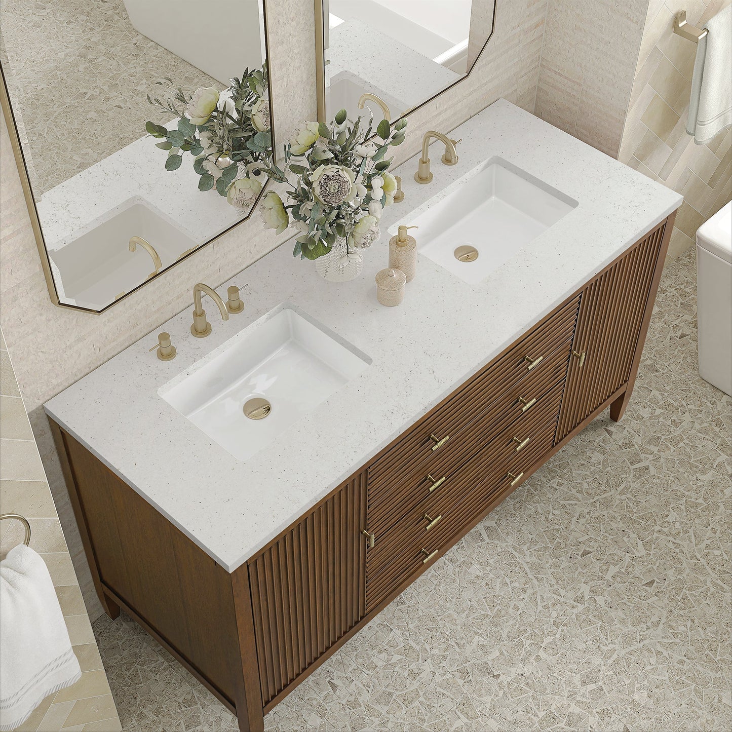 
                  
                    Myrrin 60" Double Vanity in Mid-Century Walnut Double bathroom Vanity James Martin Vanities 
                  
                