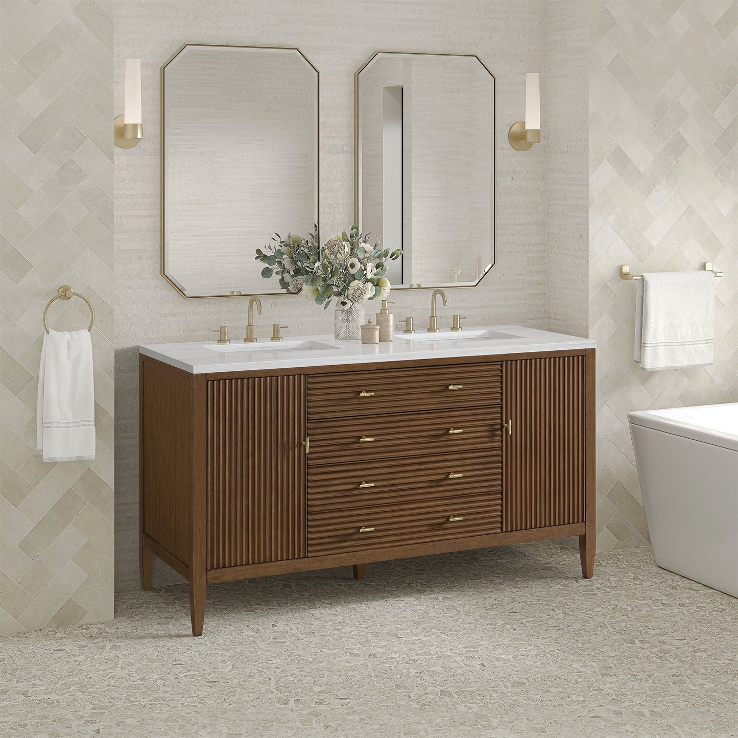 
                  
                    Myrrin 60" Double Vanity in Mid-Century Walnut Double bathroom Vanity James Martin Vanities 
                  
                